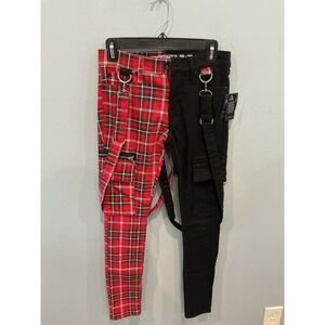 New HT Denim Stinger Mens Overall Pants 28 x 30 Emo Punk Alt Red Plaid Black